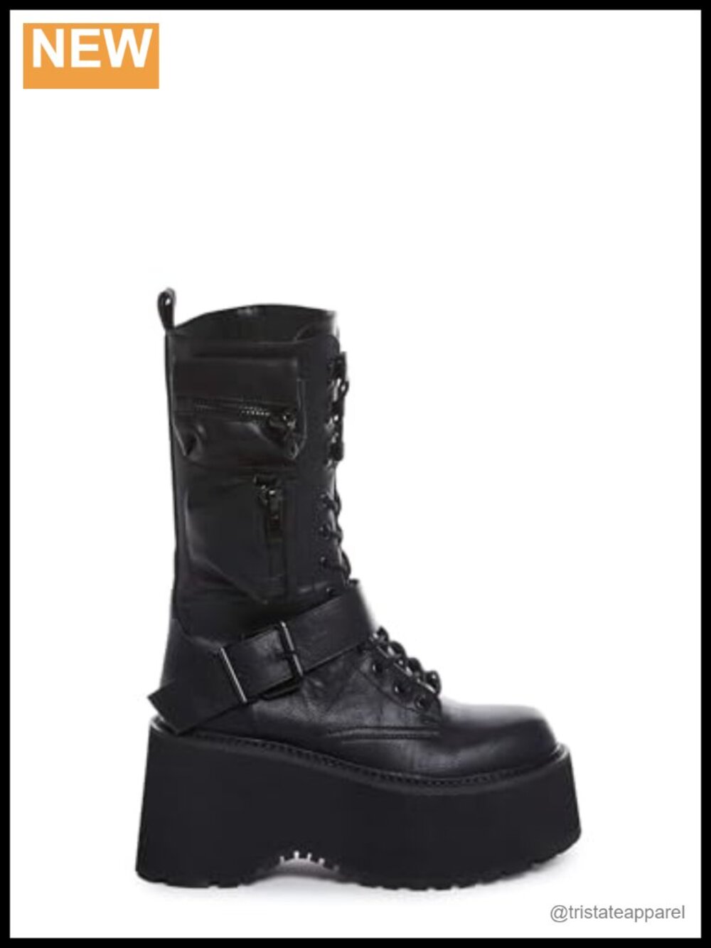 Knee-High Platform Zip-Up Combat Boots with Side Pockets